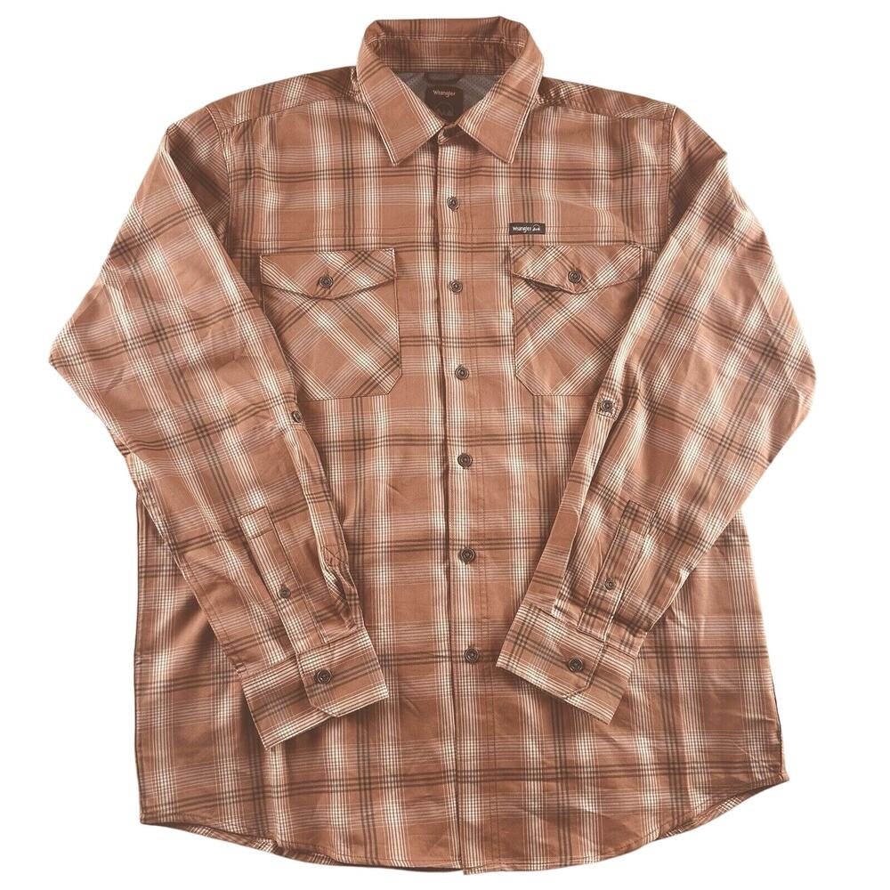 Wrangler Men’s Long Sleeve Shirt Size L Regular Fit- Salmon Plaid Button Up‎